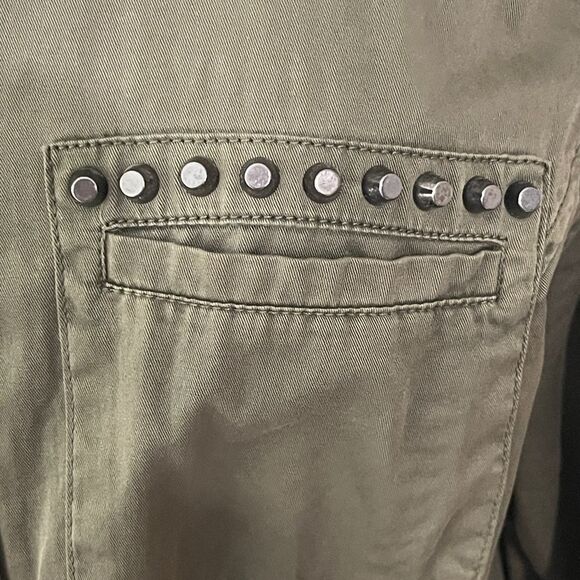 Guess Khaki Olive Studded Utility Jacket Snap Front - Picture 5 of 8